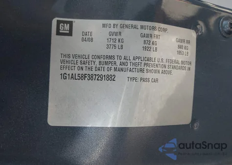 2008 Chevrolet Cobalt Lt from USA, damaged, VIN 1G1AL58F387291882